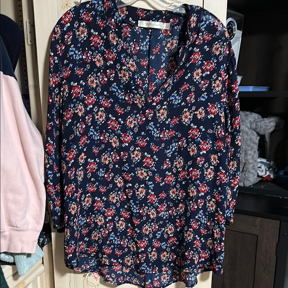 Liberty Love Blue Graphic Long Sleeve Blouse